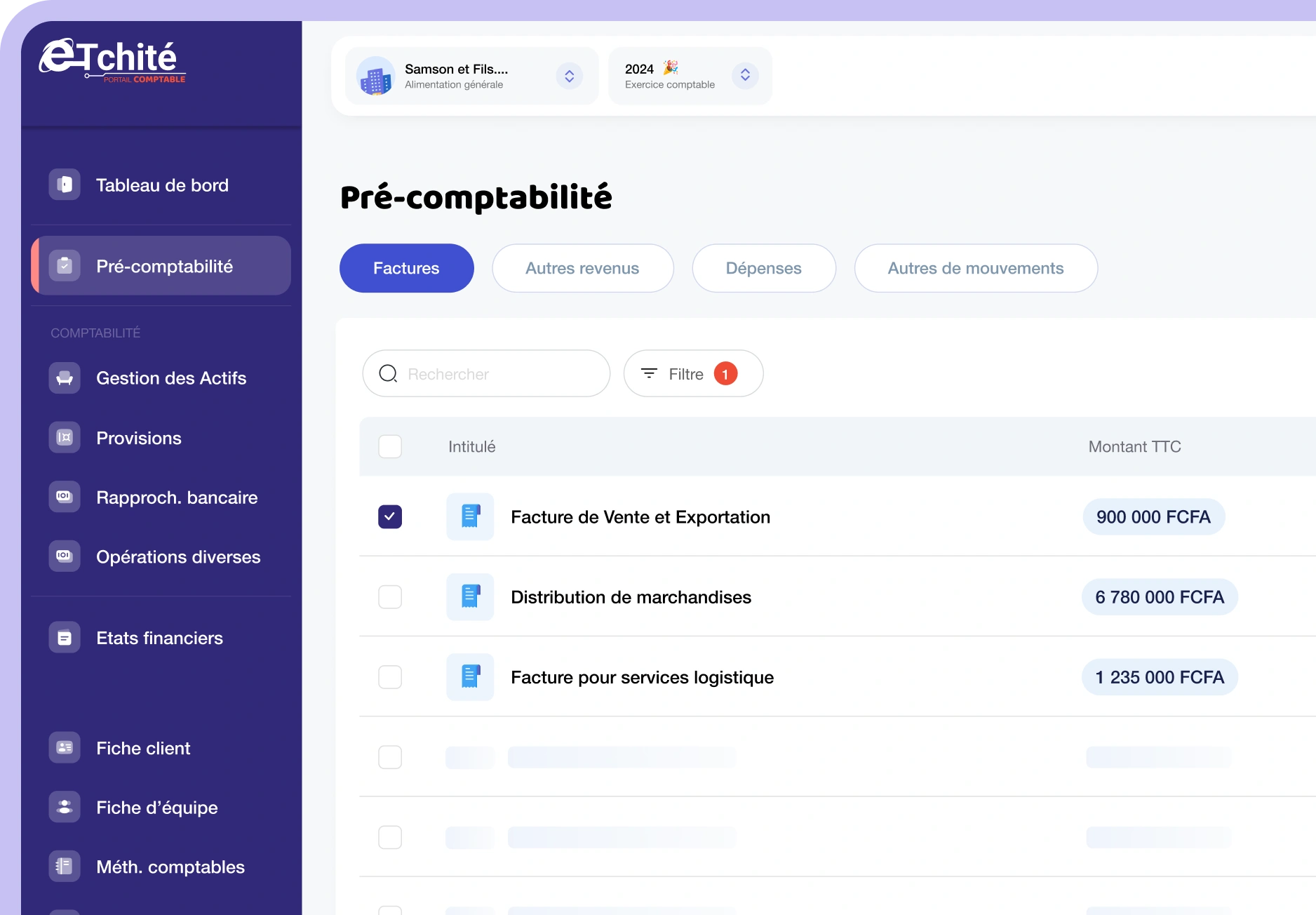 Espace Comptabilité e-Tchité — pré-comptabilité
